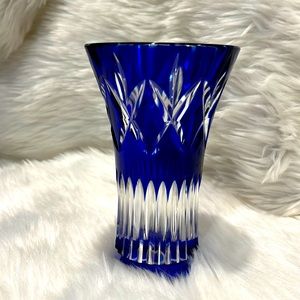 Vintage Val Saint Lambert Signed Cobalt Blue Clear Crystal 6’ Vase